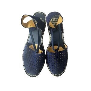 Andre Assous Made In Spain Espadrille Women's 6.5 Navy Wedge Sandal Euro Summer